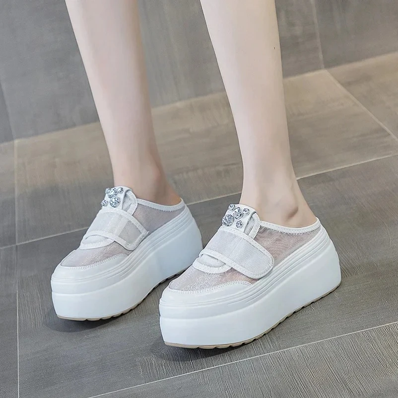 

2025 8CM Genuine Leather Sneakers Platform Shoes Wedge Hidden Heel Pumps Warm Fur Fashion Sneakers Women Summer Shoes