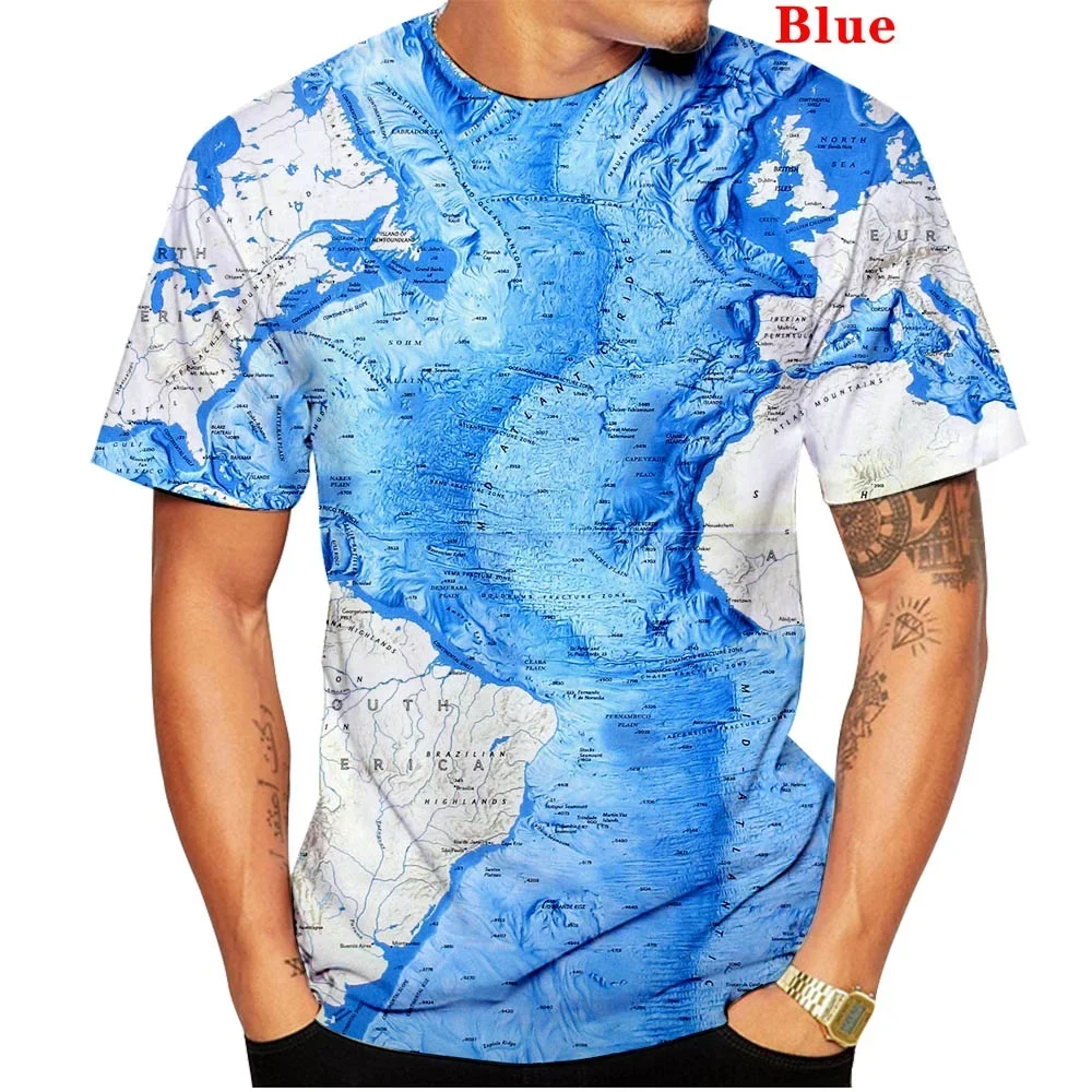 Men's Short Sleeve T-shirt, Casual T-shirt, 3D Printing, Branded T-shirt, Stylish, Fun Summer Top, World Map Comfort and Cool