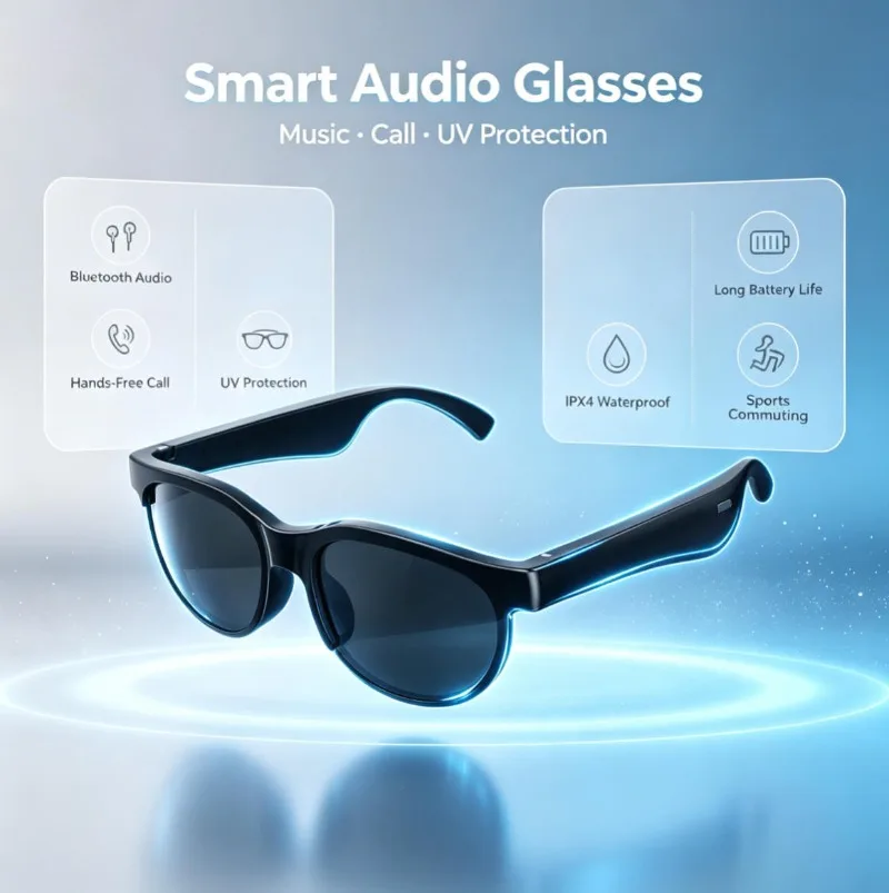 Smart Audio Sunglasses Bluetooth Hands‑Free Call UV Protection Long Battery Life Open Ear Glasses for Sports Commuting
