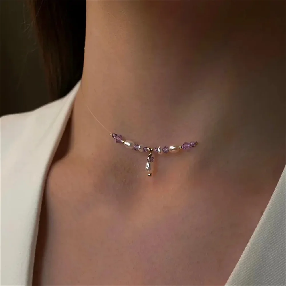 Vintage Fashion Gold Color Simple Shaped Artificial Pearl Peach  Necklace For Women Female Girl Baroque Choker Jewelry Gift