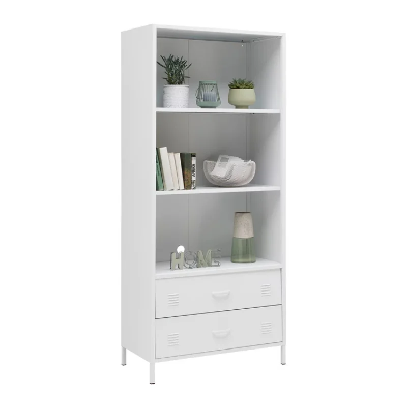 custom.Simple Metal Cabinet Tall Steel Storage Bookcase Corner Display Bookshelf Living Room