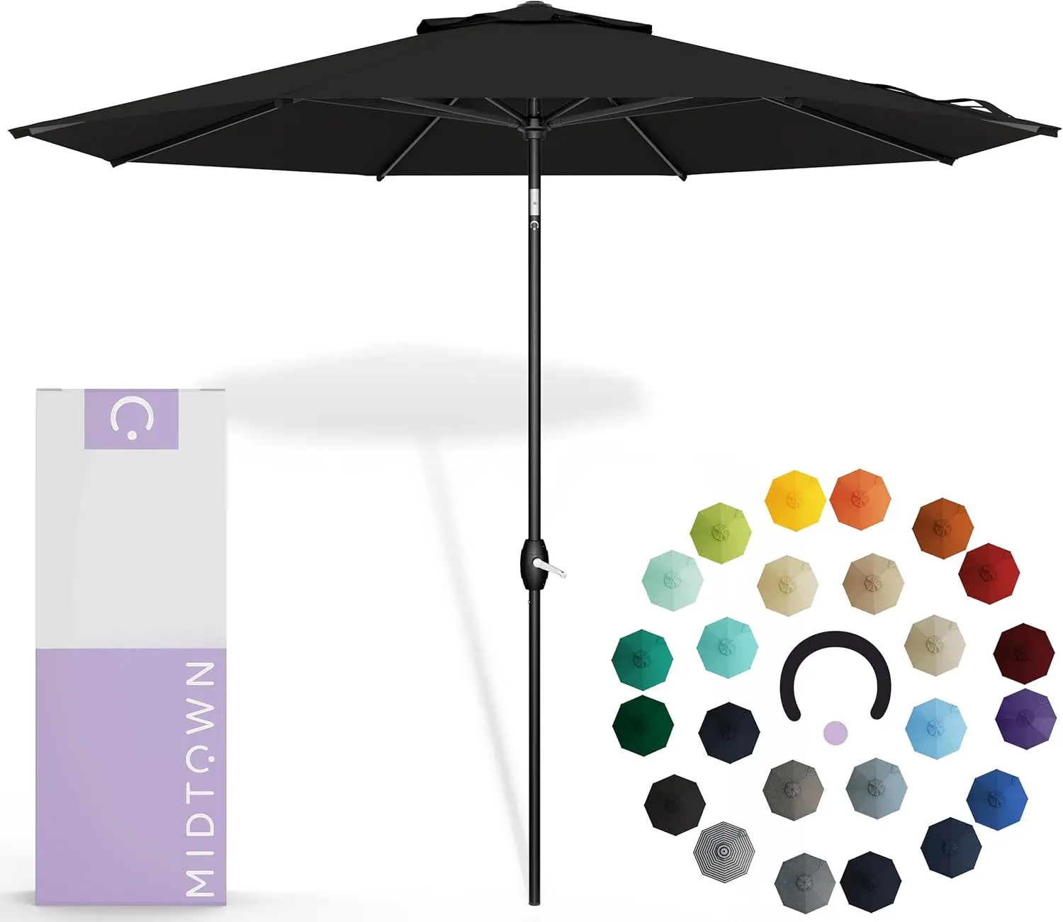 9 Feet Outdoor Umbrella With Black Acrylic Fabric - Auto-Tilt Aluminum Frame Patio Umbrella For Backyard, Deck, Garden, Pool - B