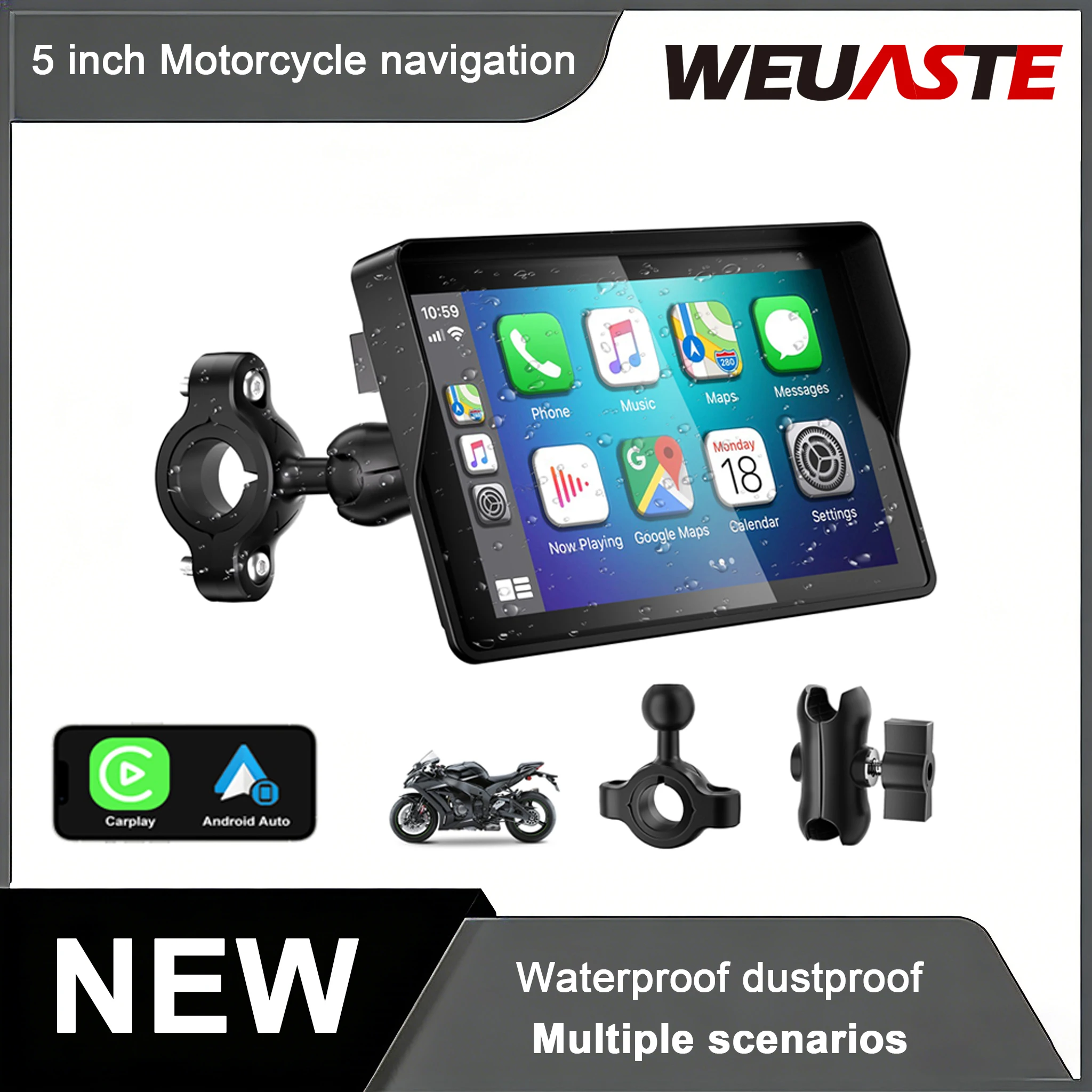 

WEUASTE 5-6-7 дюймовый беспроводной GPS-навигатор для мотоциклов и автомобилей с поддержкой CarPlay и Android Auto, совместимый со всеми моделями, портативный, для установки на приборную панель