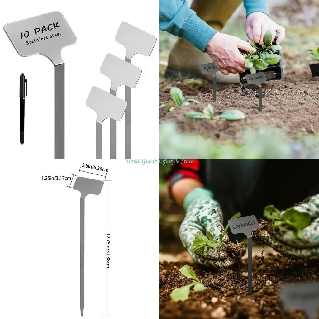

E74E 10pcs 304 Grade Metal Plant Labels Weather Resistant Garden Markers Writing Tool