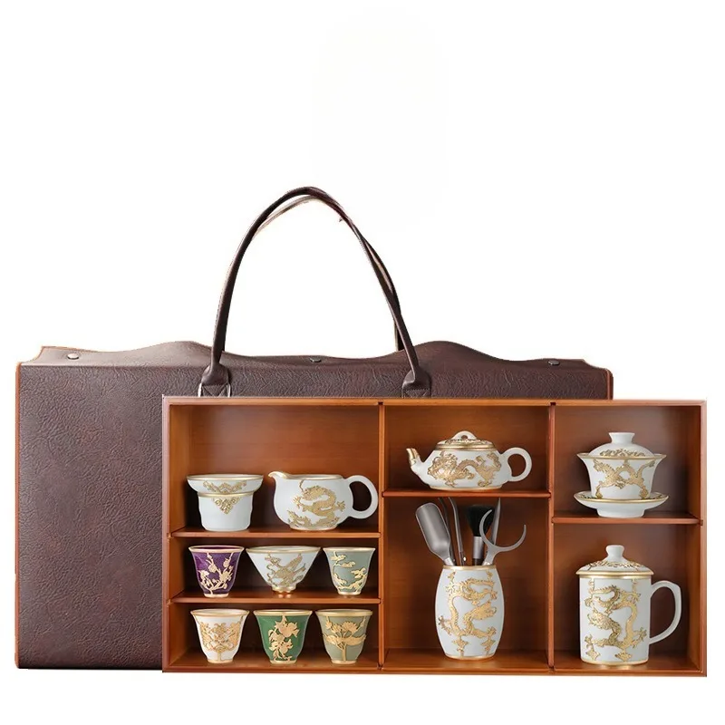 Teacup inlaid with jade craftsmanship Ding kiln Kung Fu tea set high-end