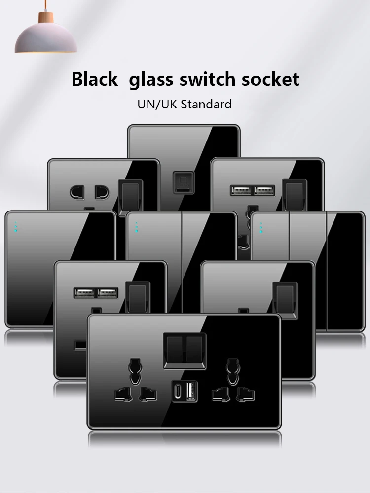 Tempered glass UK wall switch and socket 12