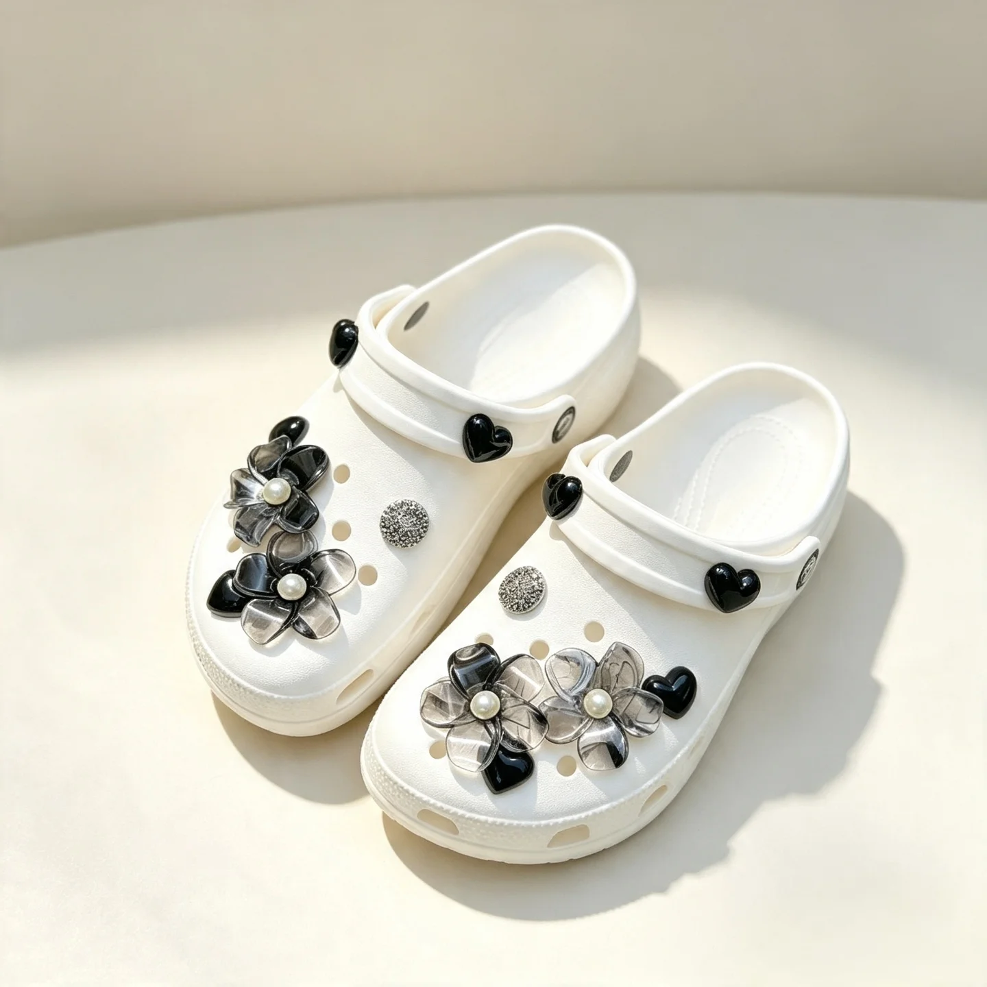 PVC Ink‑wash Rose & Black Heart Shoe Charms DIY Accessories for Hole Clog Sandals Gift for Teen Girls Women Home Party Decor