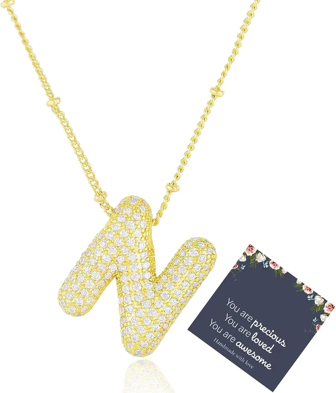 

Ожерелье с надписью из букв-шариков для женщин, изящное ожерелье с инициалами в виде воздушных шариков, кулон с именем из кубического циркония, персонализированное ожерелье.