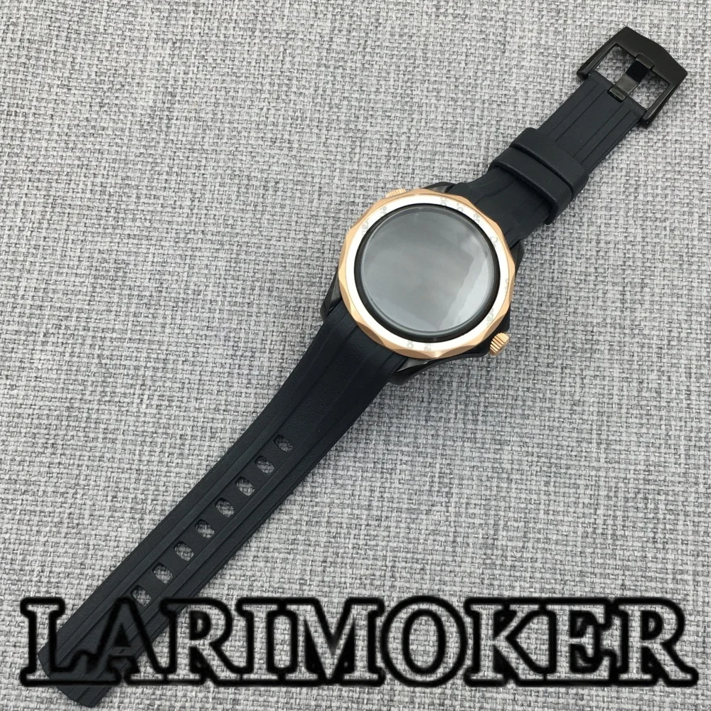LARIMOKER 41mm Cassa per orologio con lunetta rosso bordeaux Cinturino in silicone con vetro zaffiro bombolato per movimento NH34 NH35 NH36 PT5000 ETA2824
