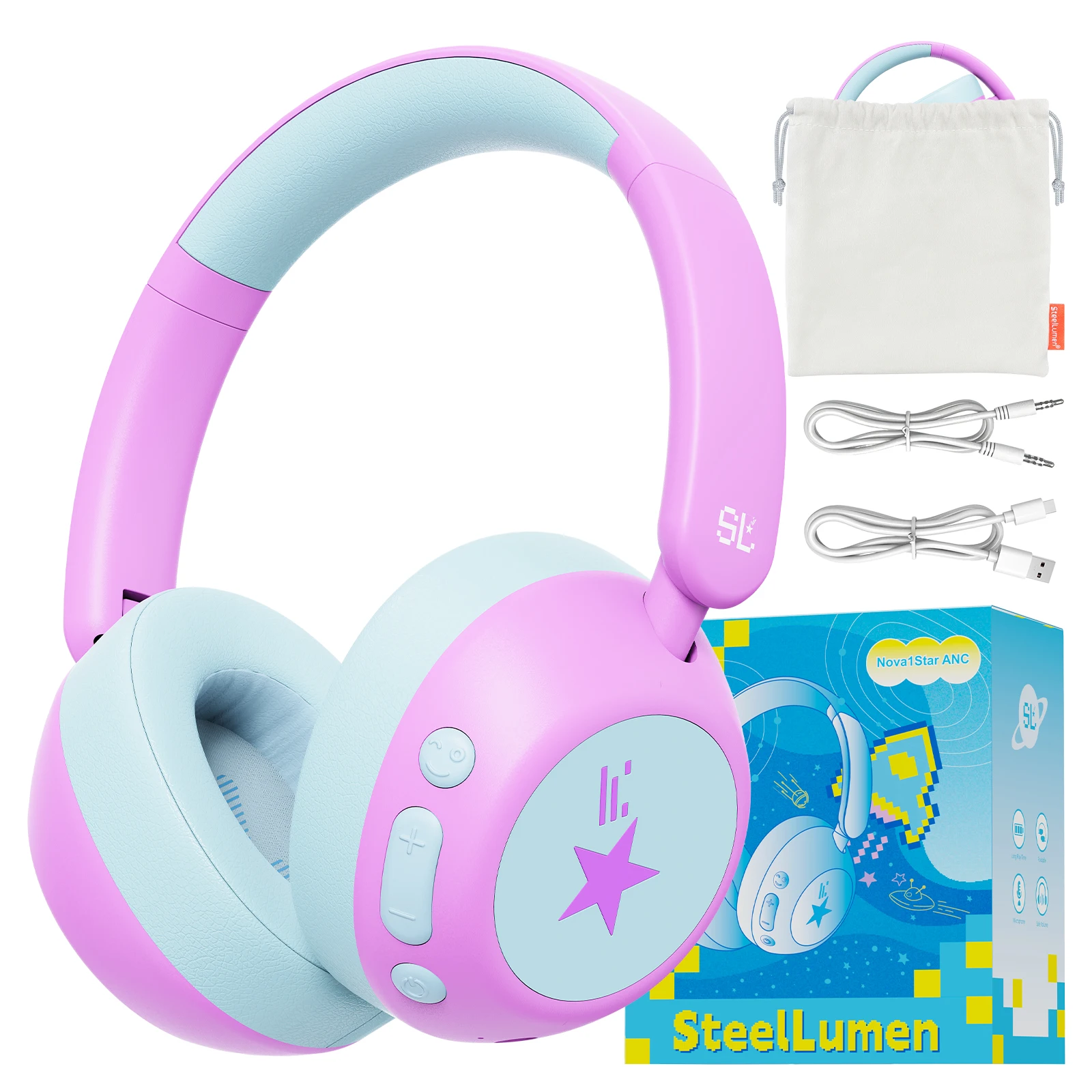Kopfhörer mit aktiver Geräuschunterdrückung für Kinder, Kleinkinder, Bluetooth 6.0, 70 Stunden Spielzeit, ANC, kabellose Kopfhörer für Reisen und Flugzeug – Detail 12
