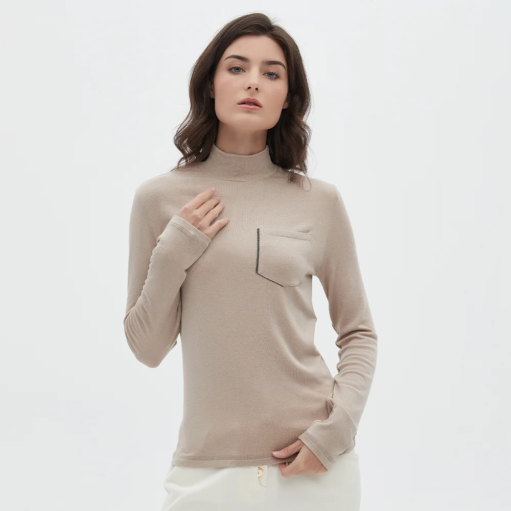 K1958W Turtleneck Pockets In Stock Wool Blend Clothes Women Top Knit Sweater Jumper For Women Pullover Sweater