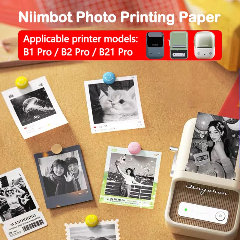 Niimbot B1 Pro/B2 Pro/B21 Pro Photo Printing Paper Decorative Sticker with Adhesive Backing White Black Printing Thermal Paper