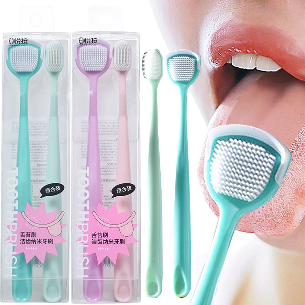 

2pcs Tongue Cleaner Brush Reusable Oral Cleaning Teeth And Tongue Brush Reusable Fresh Breath Tongue Toothbrush Oral Care Tool