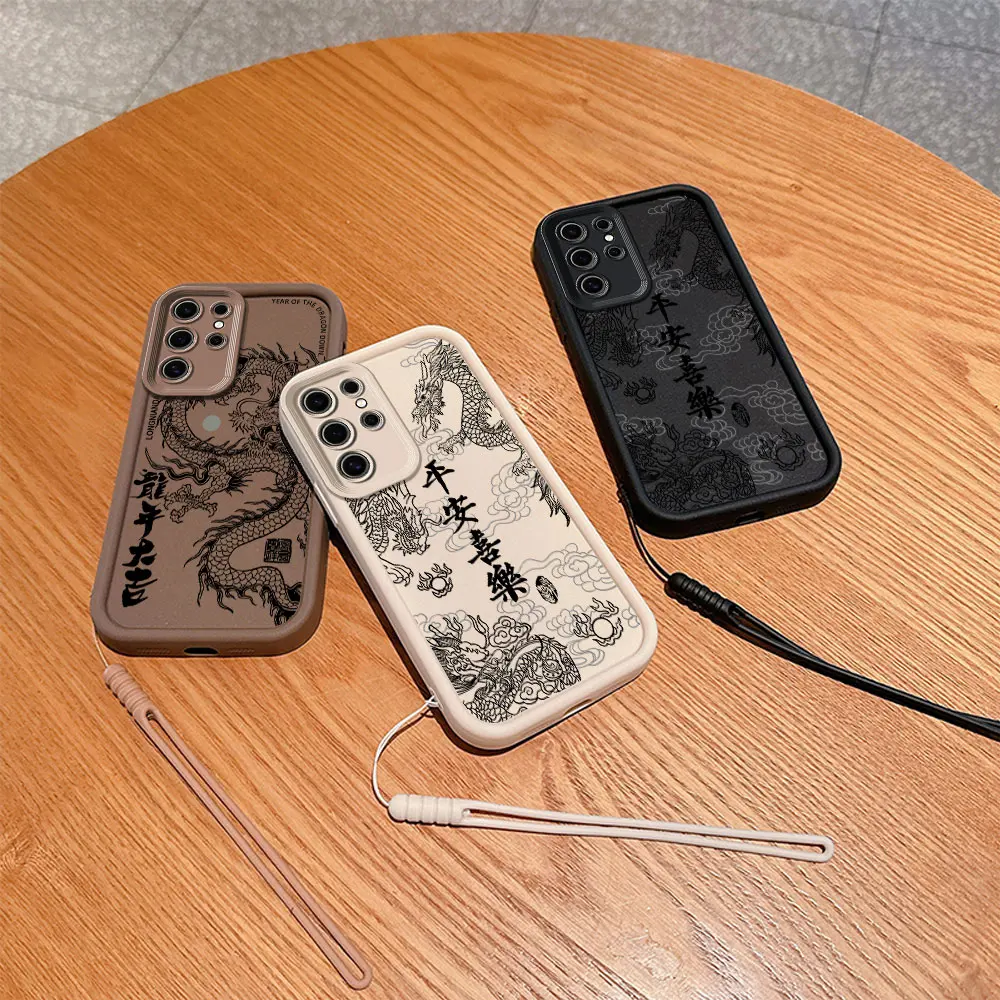 Fashion Cartoon Chinese Dragon Phone Case For Samsung A03 A04 A11 A12 A20S A21S A13 A14 A54 A34 A53 A33 A35 A55 With Hand Strap