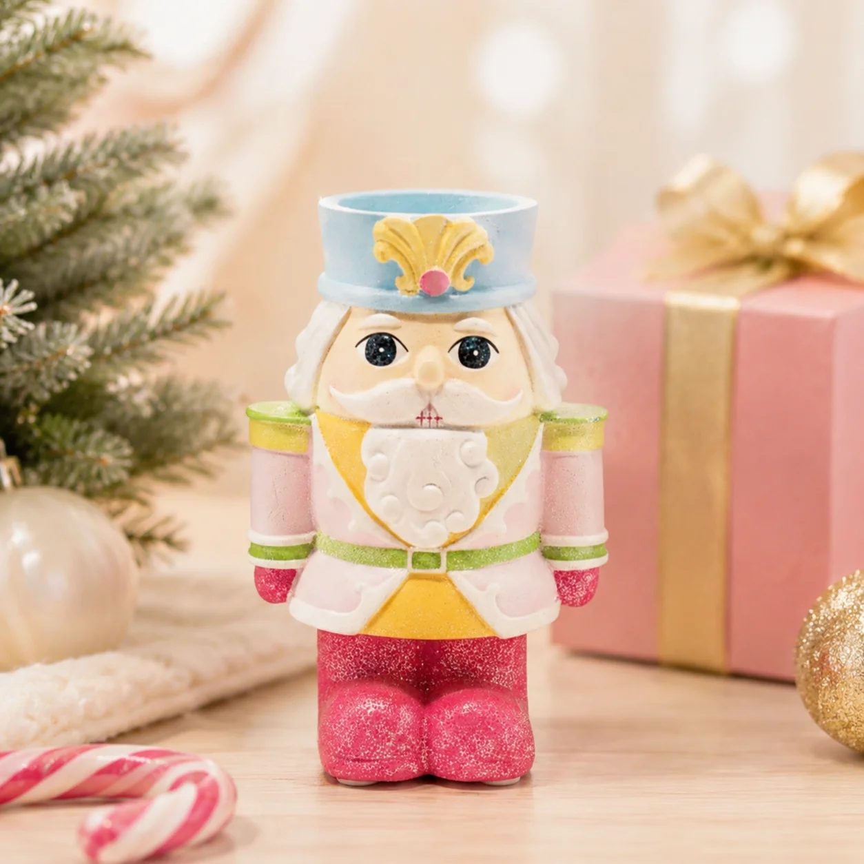 1 Piece Nutcracker Candle Holder Resin Material for Christmas Home Decor Pink Blue Soldier Ornament Festive Tabletop Gift