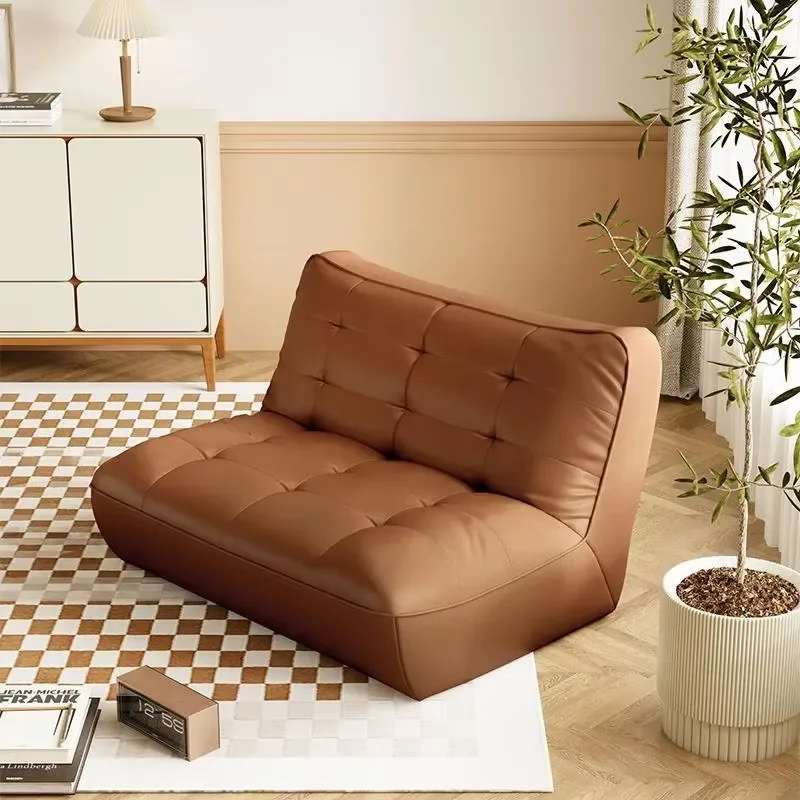 Modern Retro Luxury Leather Sofa Chair Straight Line Casual Furniture Set Simple Design for Living Room Home