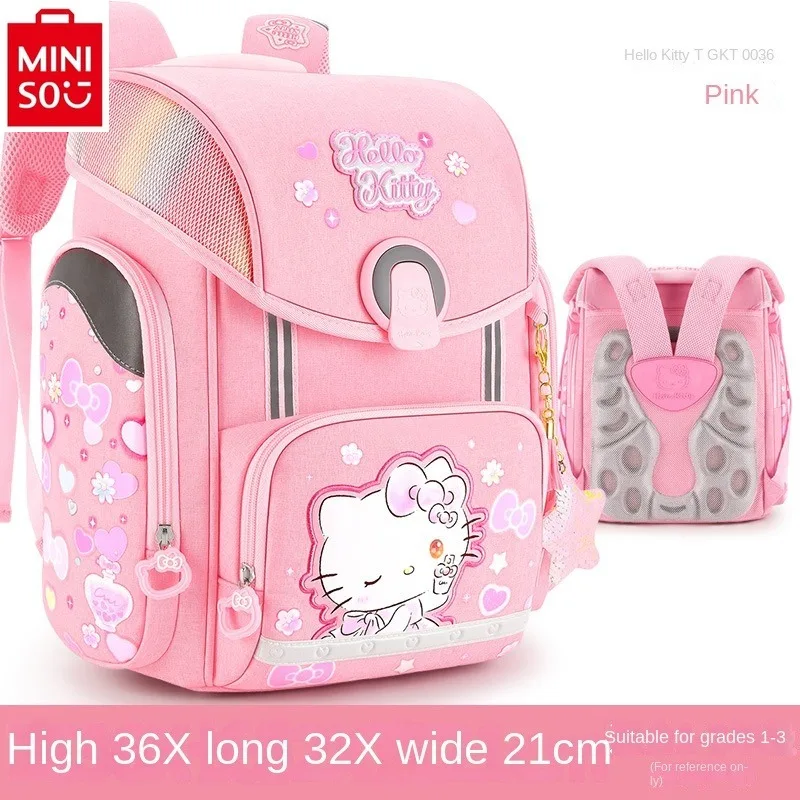 MINISO Hello Kitty Student Spinal Protection, Load Reduction, Breathable, Lightweight, and Large Capacity Storage Backpack