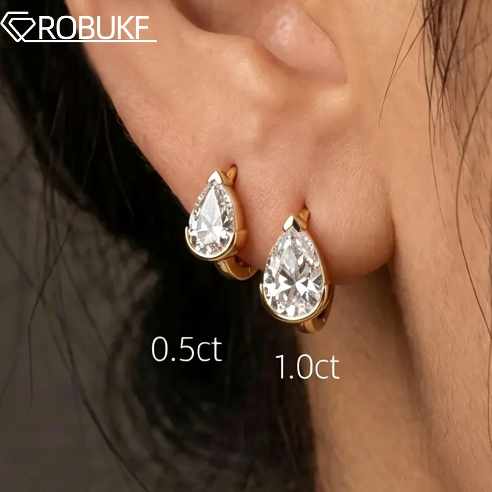 18K Gold Plated Pear Cut Solitaire Moissanite Diamond Huggie Earring for Women S925 Silver Waterdrop Hoop Earrings Jewelry Gifts