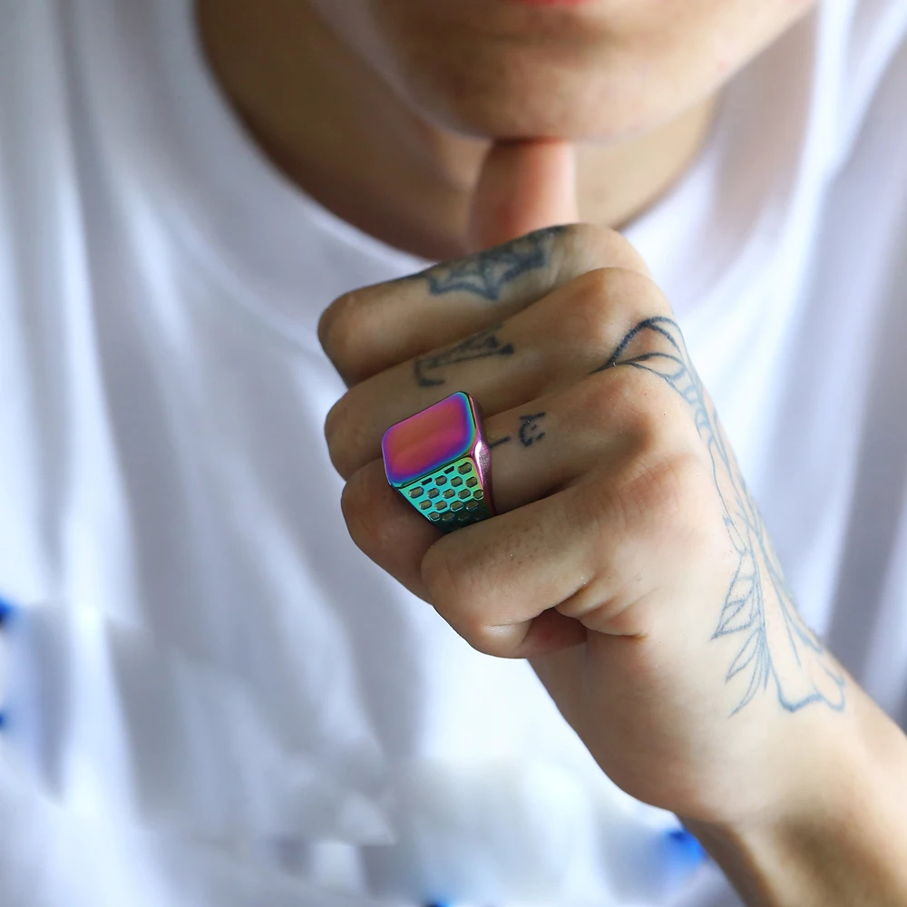 Neuer Retro Geometrischer Quadratischer Ring Mode Titan-Stahl Schmuck für Männer & Frauen Trendiges Finger-Accessoire – Detail 16