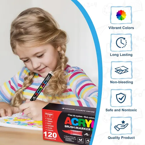 Imagen 2 del producto Rotuladores de pintura acrílica Guangna, punta de pincel, sistema de control de tinta líquida directa, bolígrafo de pintura de grado profesional para cualquier superficie