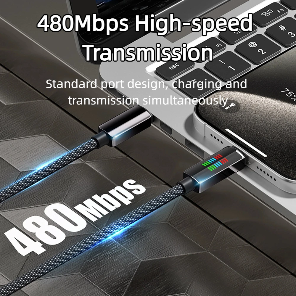 Cavo di tipo C da 240 W Cavo USB C a ricarica rapida con luce di marcia Display digitale Cavo dati da tipo C a tipo C per iPhone15 16 Huawei