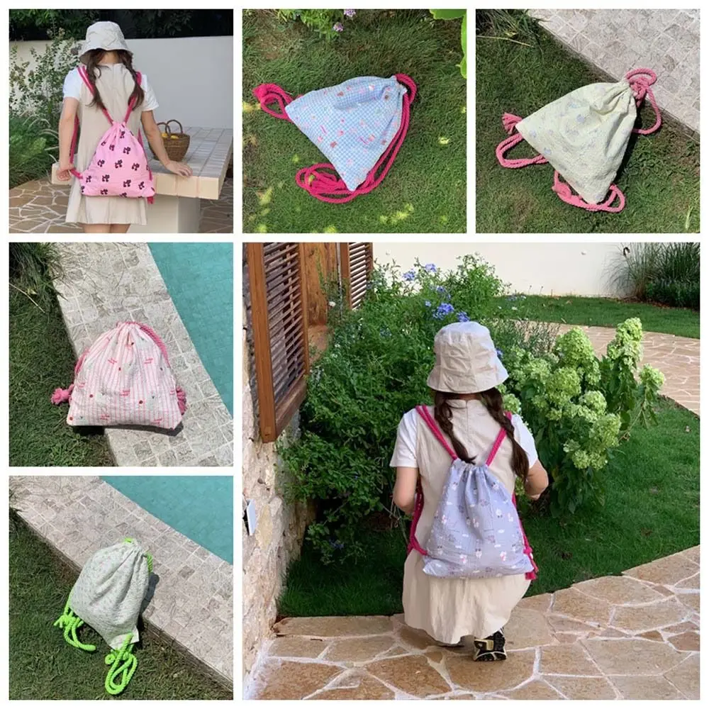 Portable Cartoon Cat Cartoon Backpack Puppy Large Capacity Bubble Cloth Drawstring Bag Strip Handheld Bag Shoulder Bag Girls