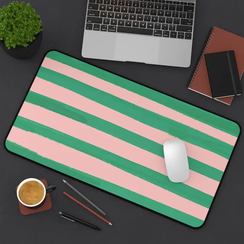 

Green Striped Desk Mats, Modern Geometric Pattern Mouse Pad,Office Accessory, Gamer Gift, Unique Workstation Decoration Desk Mat