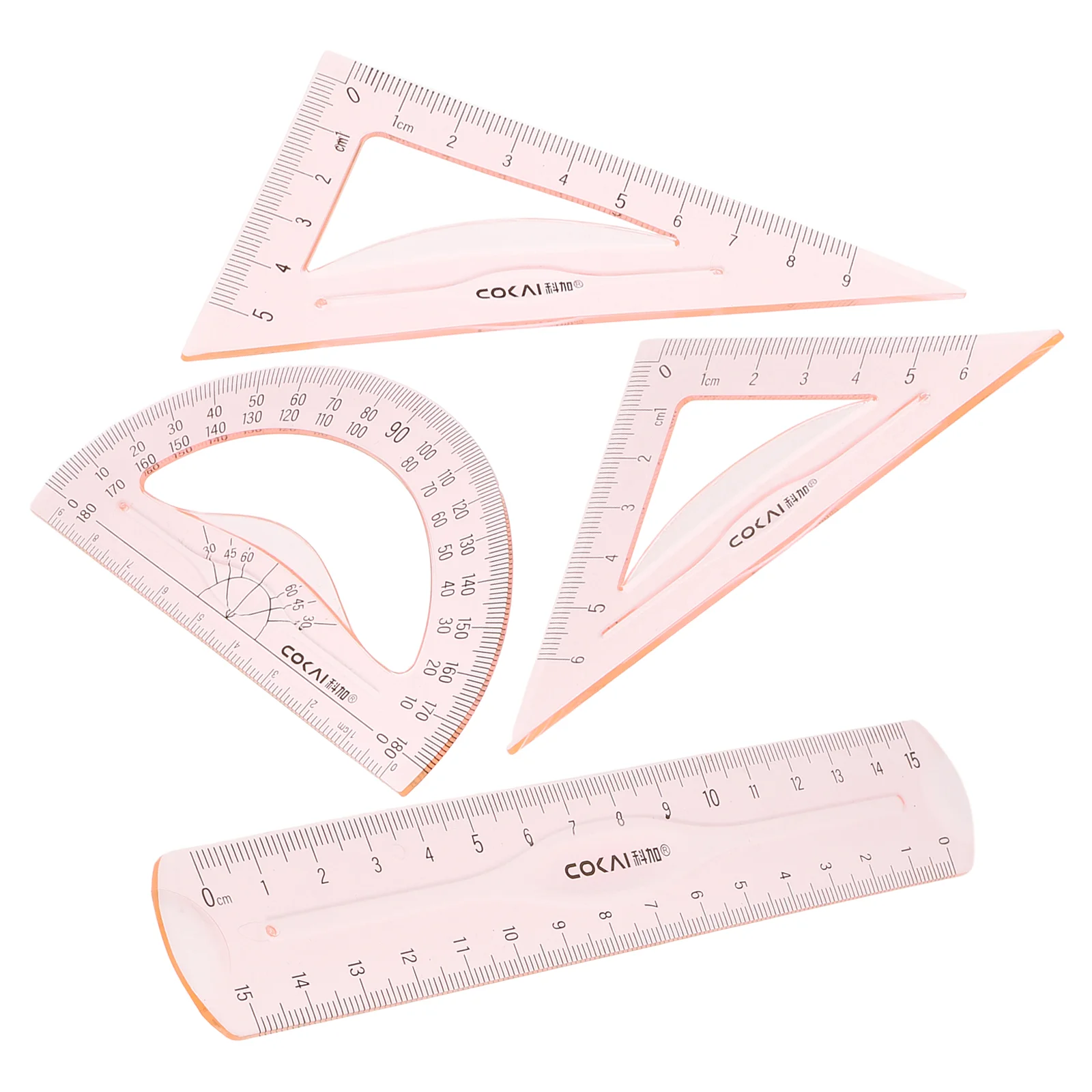 4pcs/Set Plastic Straight Architectural Scale Ruler Geometry Protractor Drafting Ruler Precise Measuring Ruler School Office