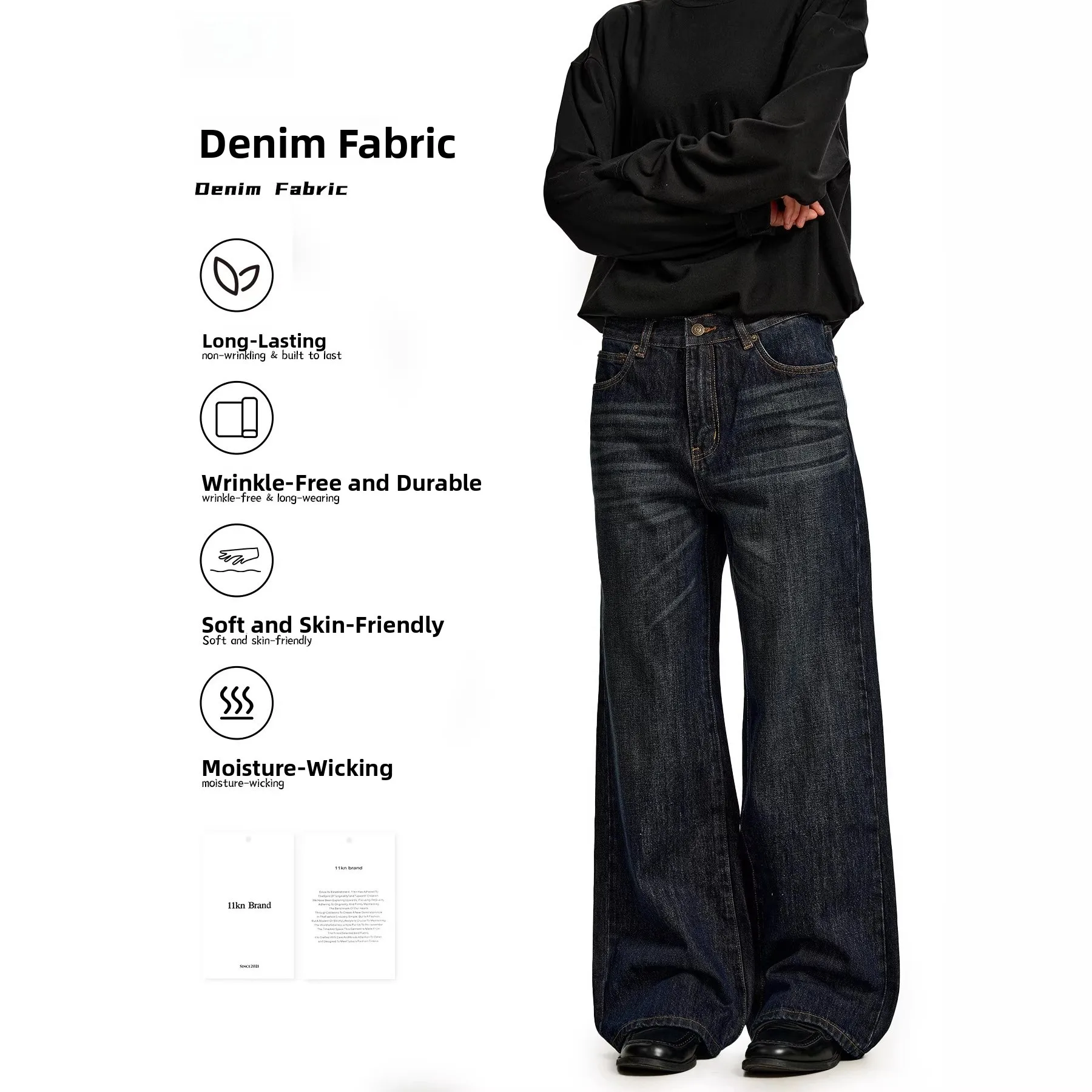 

American Sle Deep Blue Straight Leg Jeans Men Women Slimming Retro Flared Casual Pants mid Waist Zipper Opening