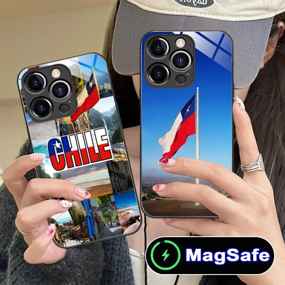 

Чехол для мобильного телефона с флагом Чили для iPhone 17, 16, 15, 14, 13, 12, 11 Pro Max Plus Mini MagSafe, стеклянный цветной чехол, роскошные мобильные телефоны