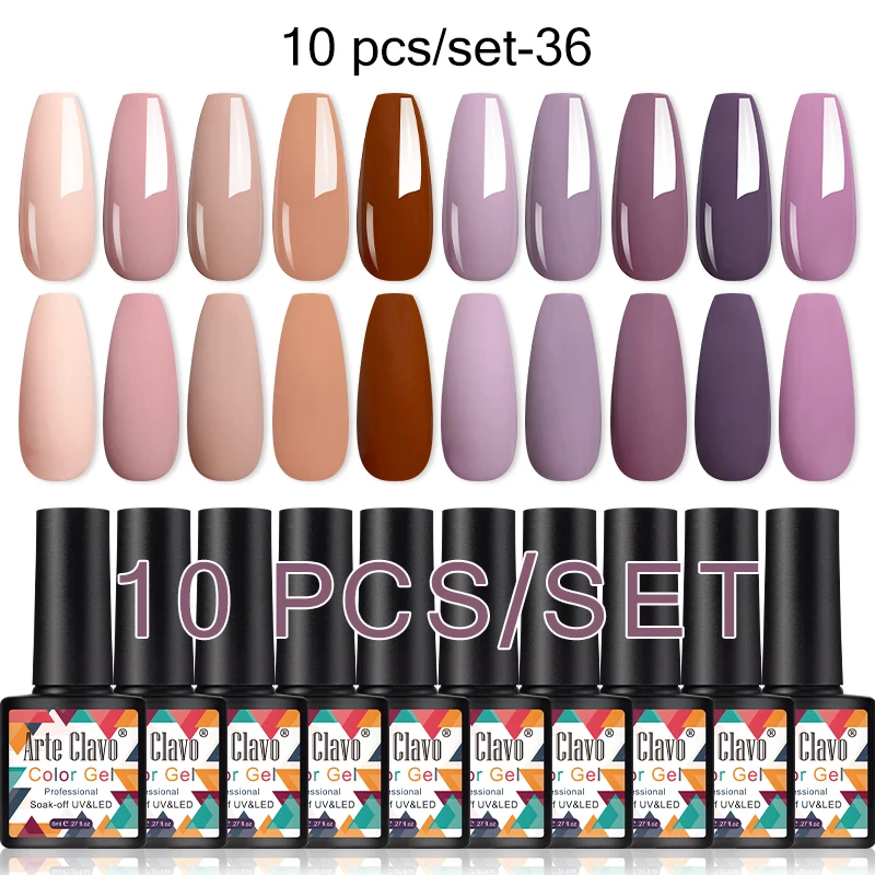 

Arte Clavo Nude Red Color Gel Nail Polish 10pcs/Set UV&LED Nail Lacquer Gellak Semi Permanent Gel Varnish Soak Off Base Top Coat