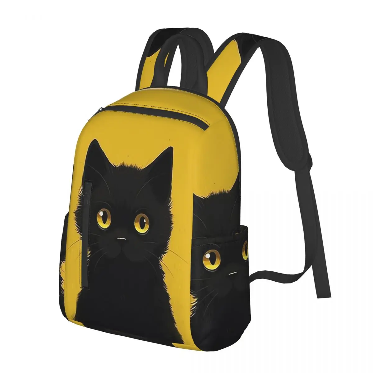 

Cute Cat Face In Yellow Background Student Backpack School Bag Hiking Travel Daypack for Men Women Bookbag Shoulder Bags