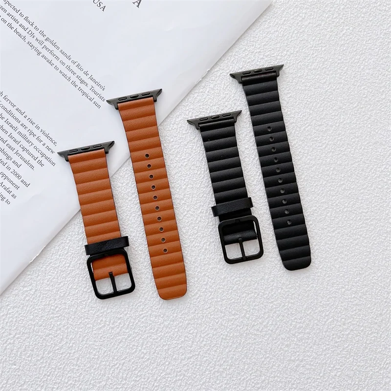 Bracelet en cuir Double couleur pour Apple Watch, simple et élégant, boucle carrée, pour Apple Watch série 7/6/5/4/se/3/2/1 (38MM /40MM /41MM)