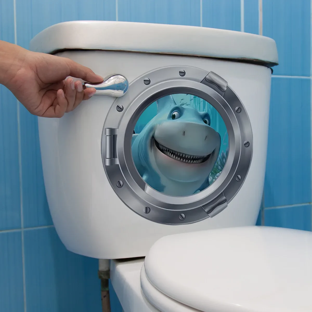 1pc 3D Shark Toilet Cover Decorative Sticker - Removable Self-Adhesive Decal for Restroom Renovation and Home Decor