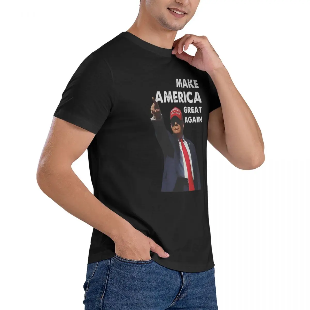 Men Make America Great Again T Shirt 2024 Trump Shooting 100% Cotton Clothes Leisure Short Sleeve Round Neck Tee Shirt