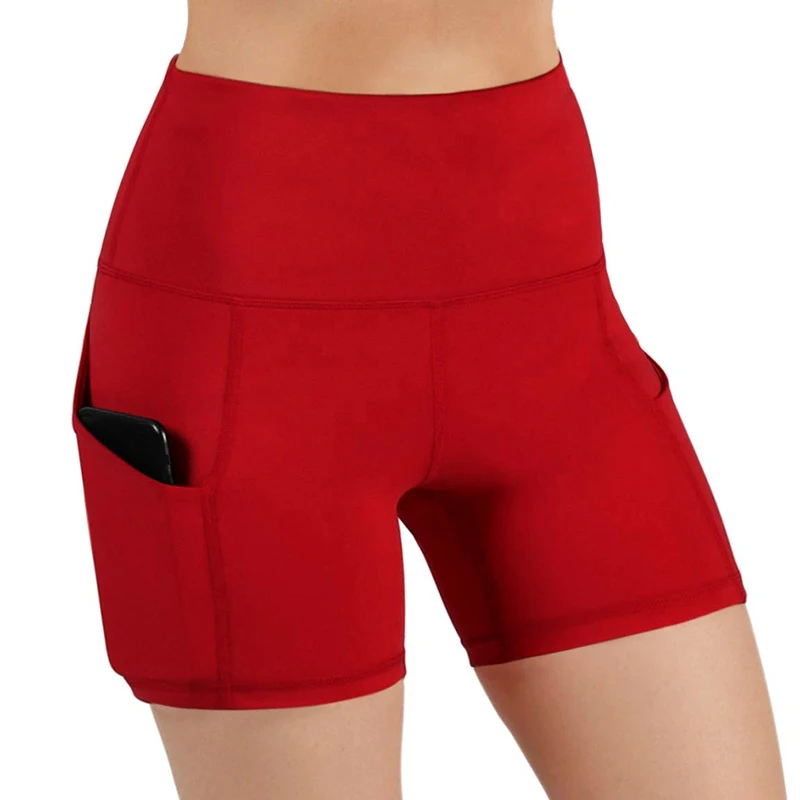 Pantalones cortos de cintura alta para mujer, pantalón corto de Yoga con bolsillo para entrenamiento, correr, Fitness, deportes atléticos, Leggings de Yoga