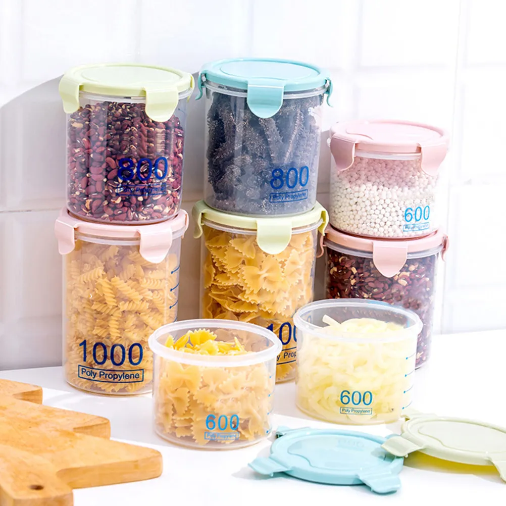 600Ml Waterproof Food Storage Containers with Side Locking Lids Fresh Keeping Seal for Cereal Flour Sugar Rice Snacks Plastic
