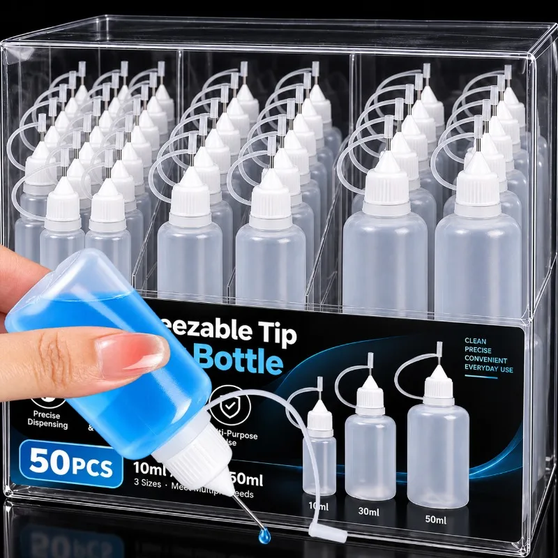 5/50PCS Plastic Squeezable Tip Applicator Bottles 10/30/50ML Leakproof Refillable Dropper for Glue Paint Oil Resin Craft Liquids