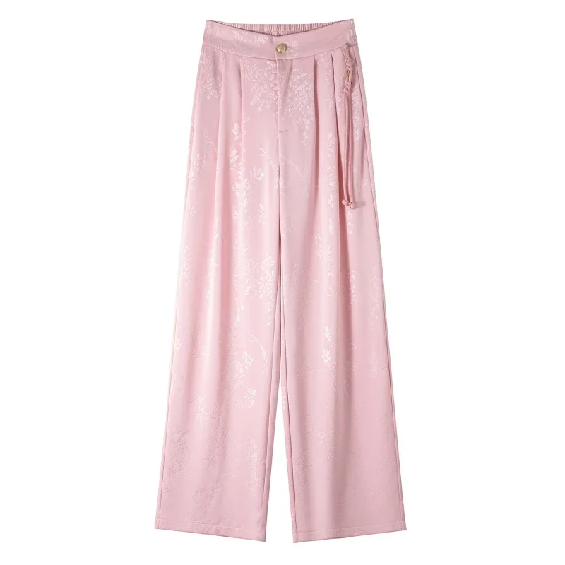 سيوليش 2025 ربيع وصيف جديد النمط الصيني الساتان بنطال ذو قصة أرجل واسعة عالية الخصر التطريز الكورية بناطيل فضفاضة غير رسمية الإناث #6