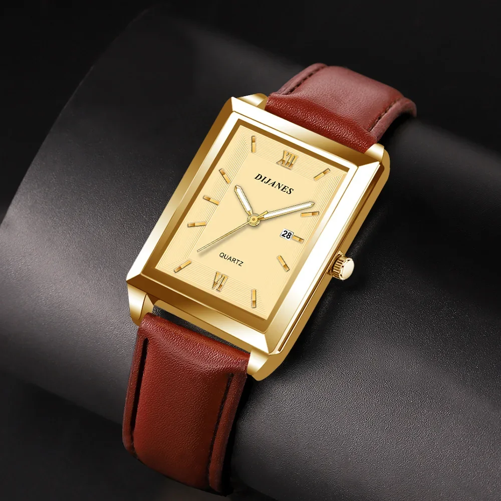 New Fashion Casual Leather Men\'s Watches Square Quartz Watch Korean Version Students Watch Calendar Men Relojes De Hombre Clock