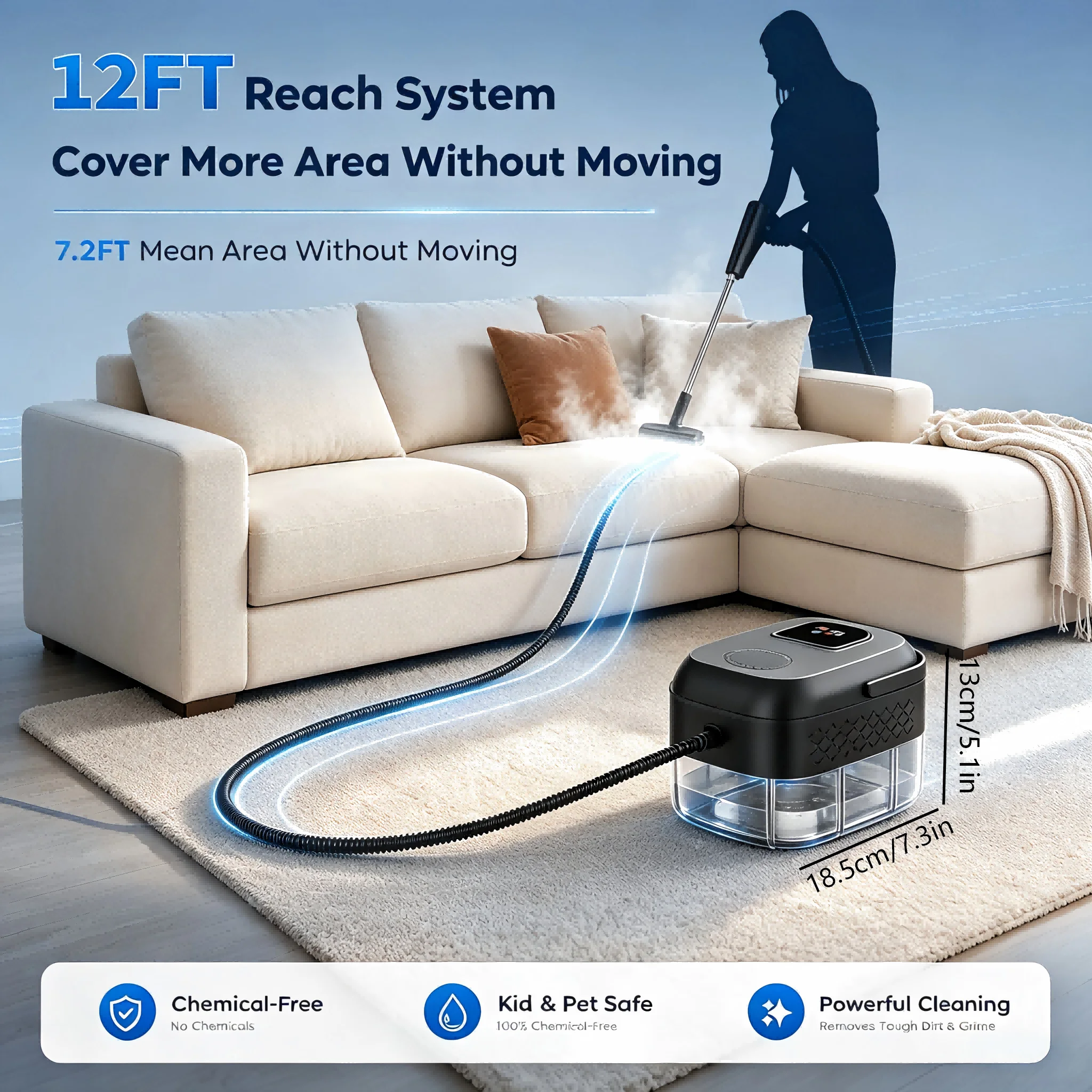 1.4L Tank Steam Cleaner with 6-Level Steam 15s Quick Heat-Up 14-in-1 Attachments for Multi-Scene Home & Car Deep Cleaning