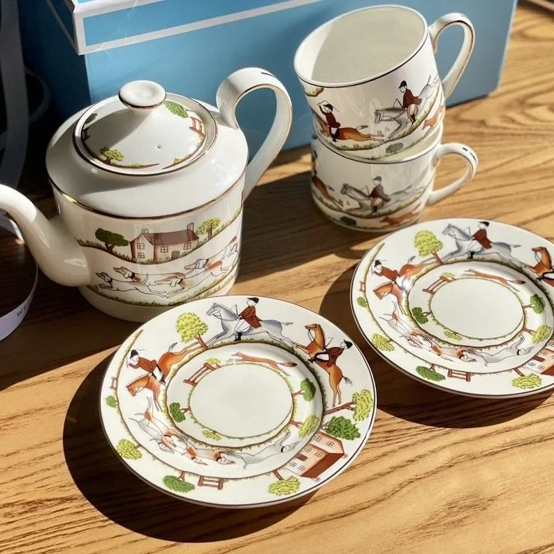 High Quality Coffee Cup and Plate Set, Bone Porcelain, High-end Chinese Afternoon Tea Set, Outdoor Household Tea Pot, Coffee Set