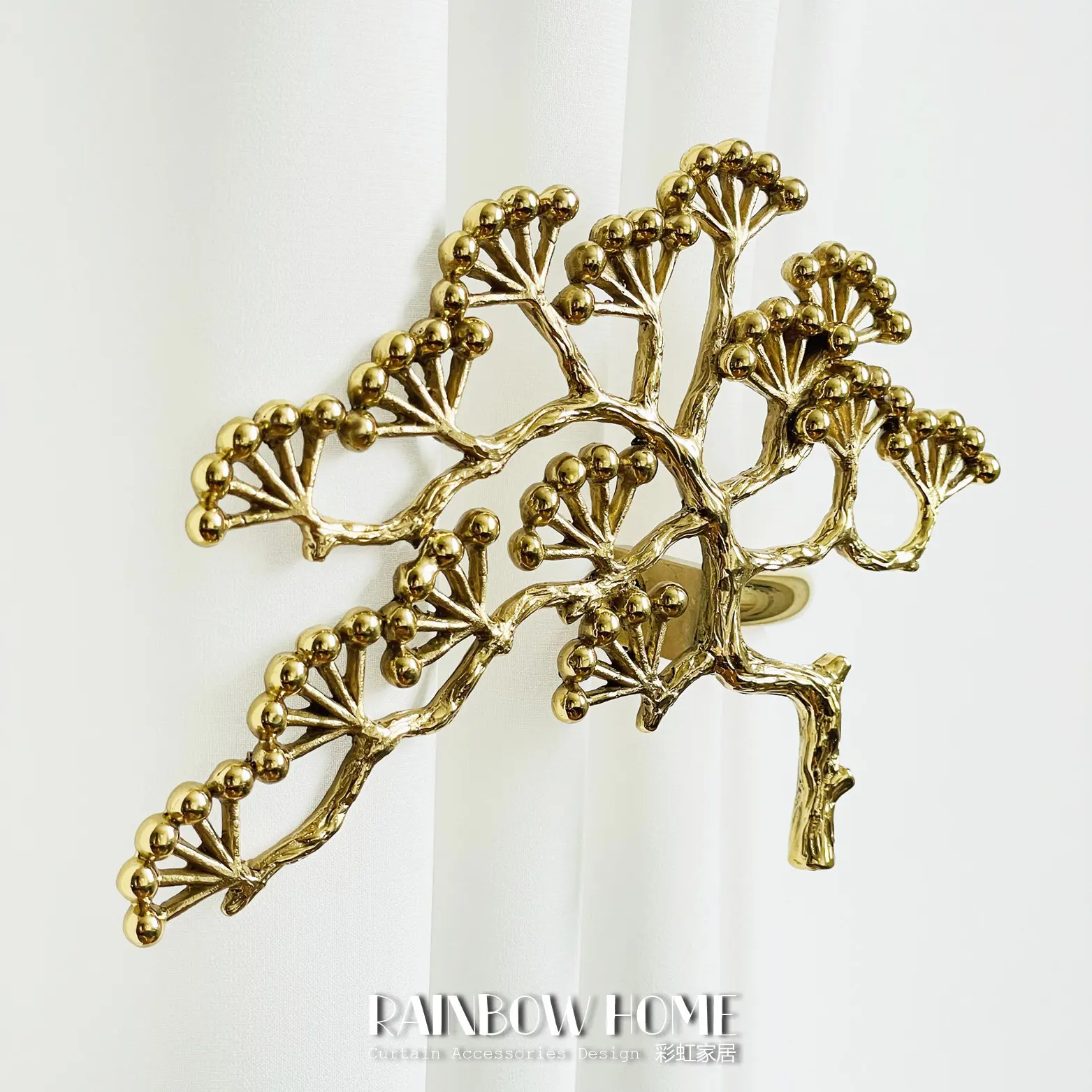 Metal Pine Branch Curtain Tiebacks Gold Tree of Life Drapery Tie Back Holder Wall Hooks for Living Room Bedroom Home Decor