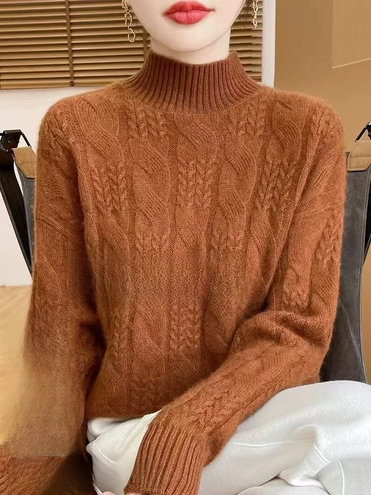 Suéter de Cachemira ueso de Punto para Mujer, Cuello Medio Alto, Estilo Nuevo de Otoño Invierno, Ajustado, Ropa Interior, S...