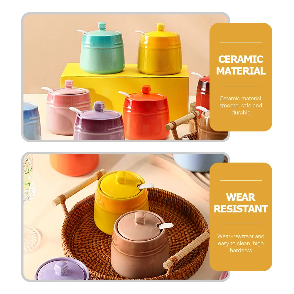 

Condiment Jar Ceramic Seasoning Storage Bottle Salt Sugar Container Spice Canister Lid Spoon Kitchen Decor Gift