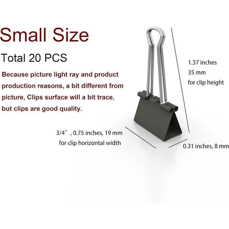 ميزات فريدة من نوعها مشابك ربط معدنية صغيرة 0.75 بوصة / 19 ملم (أسود، 20- قطعة) #2