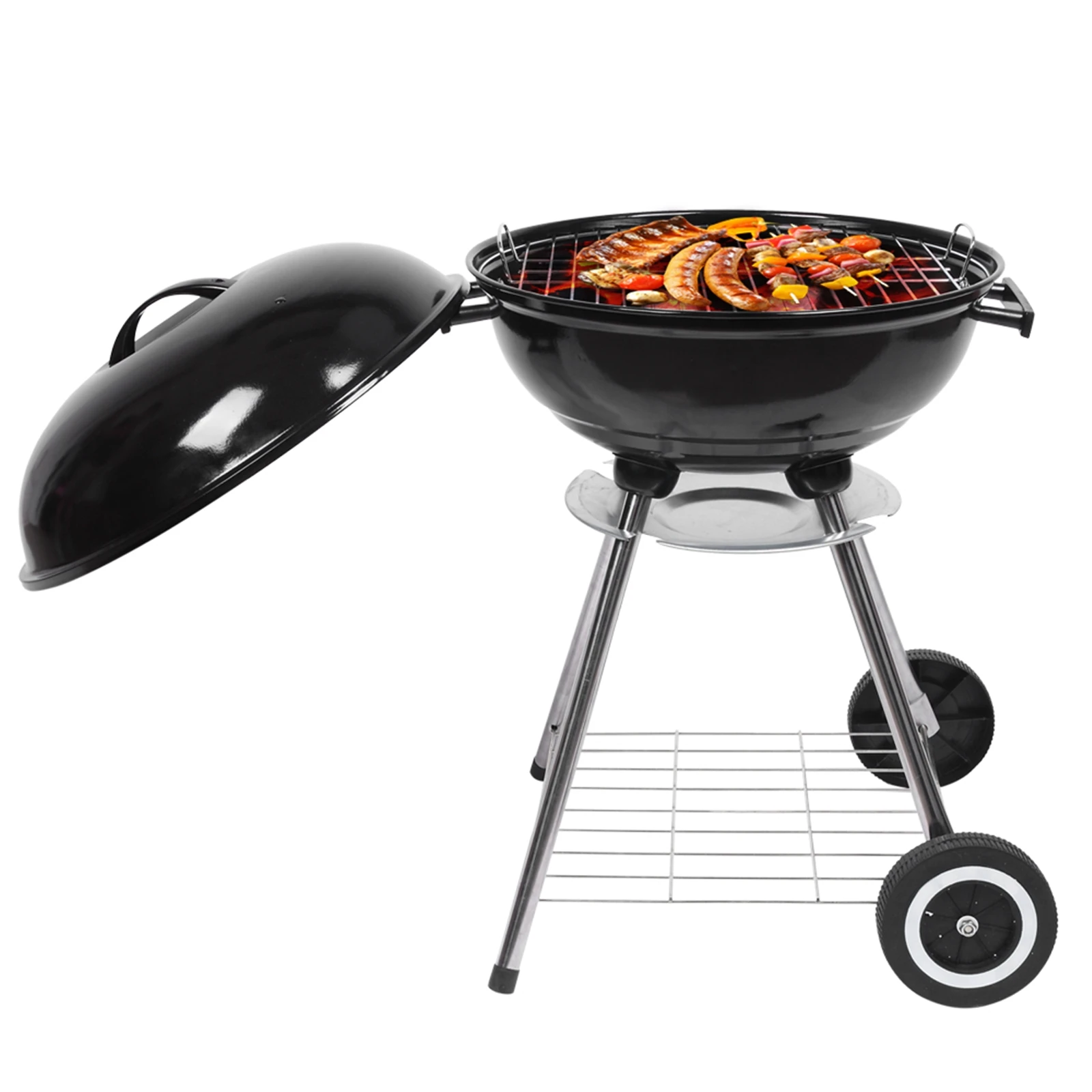 Parrilla Portátil de Carbón con Termómetro y Mango de Madera, Parrilla Compacta de Sobremesa para Acampar al Aire Libre, Barbacoa