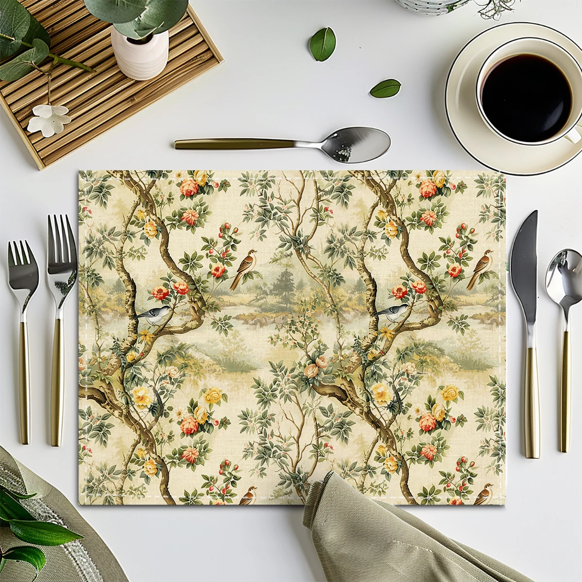 Cute Bathing Pig Pattern Polyester Placemats & Coasters - Lovely Table Decor for Home Kitchen, Dining Table and Coffee Bar