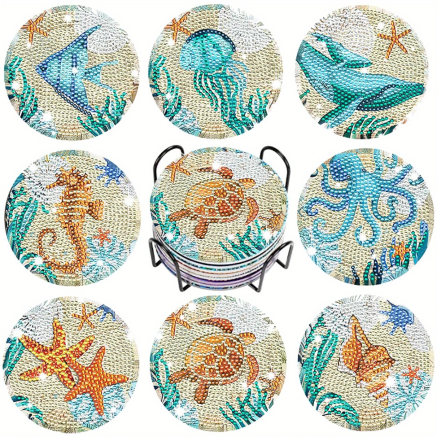 

8Pcs Ocean Art Painting Coasters Kit with Holder - Adult DIY Painting Supplies