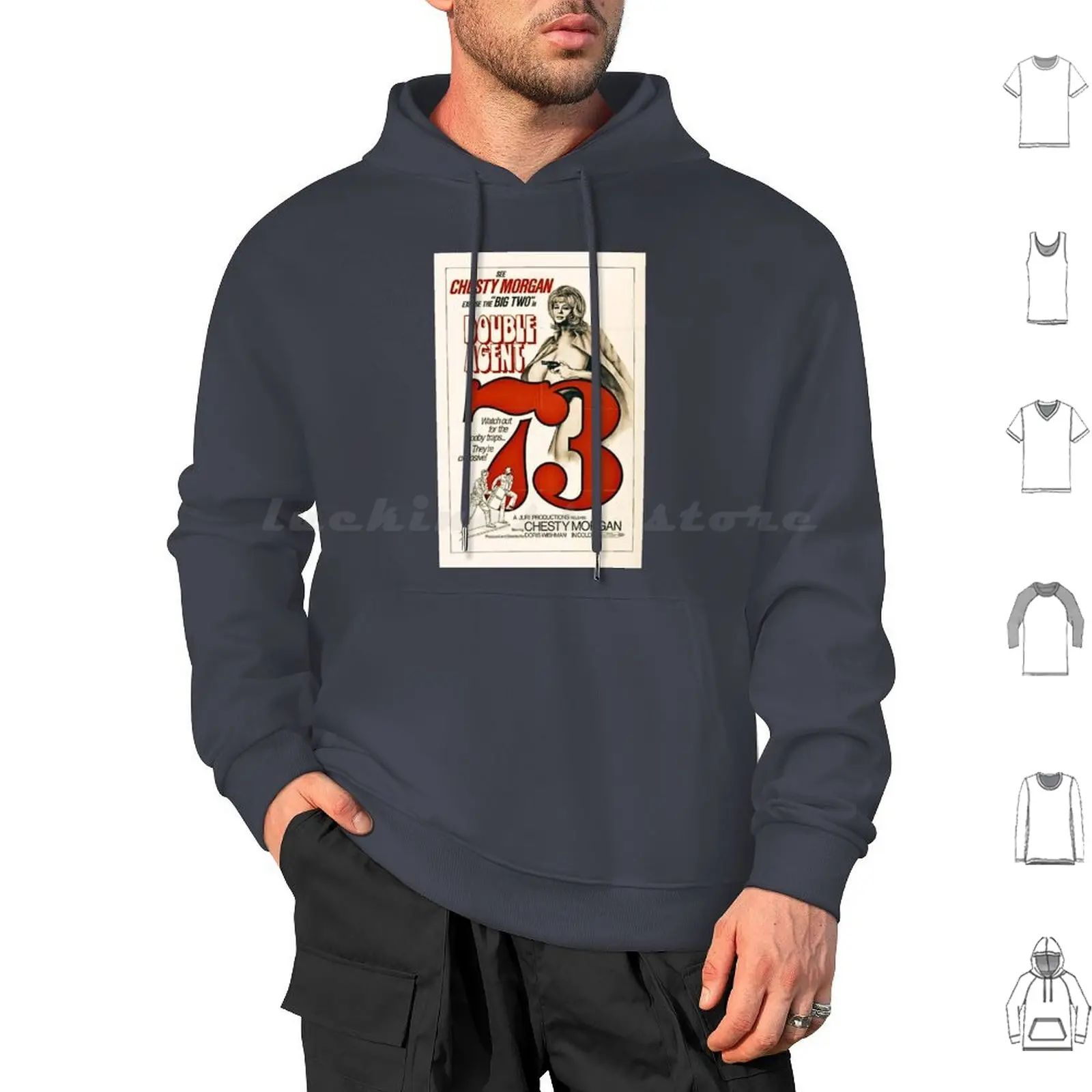 Chesty Morgan-Double Agent Hoodies Long Sleeve Chesty Morgan Vintage Babe Retro Sexy Vintage Art Vintage Illustration